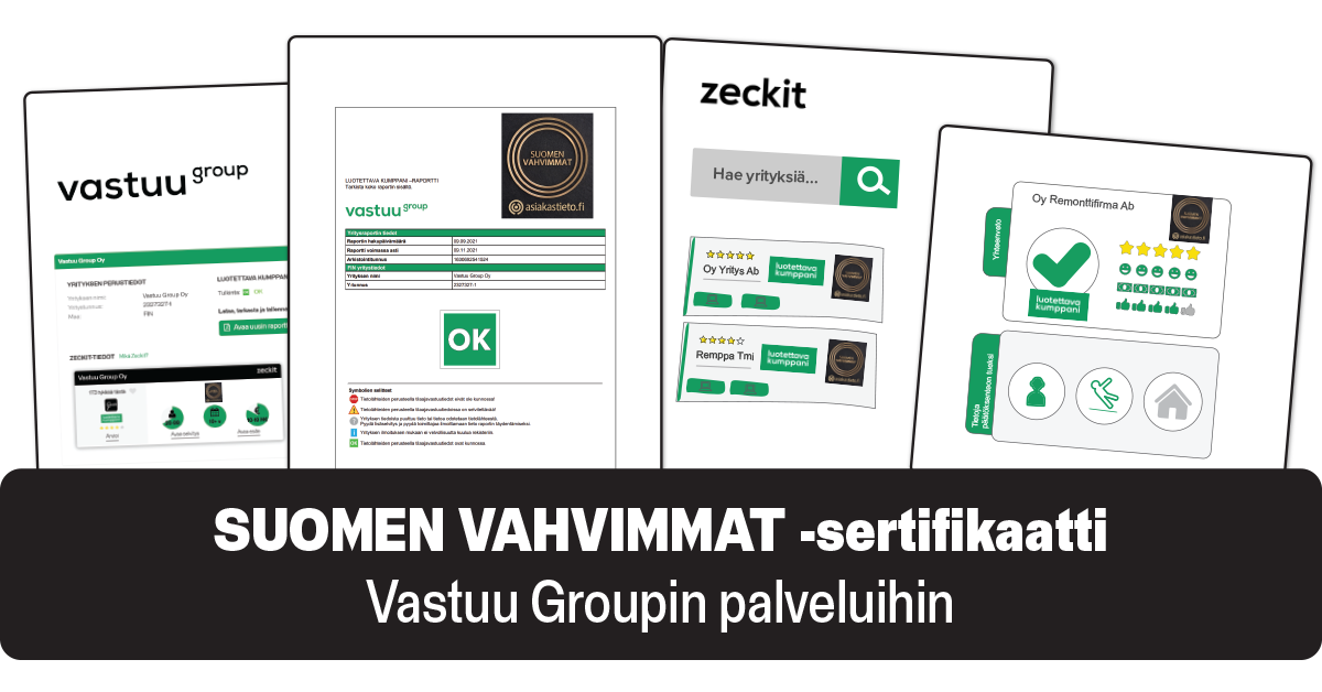 Suomen Vahvimmat -sertifikaatti Vastuu Groupin palveluihin